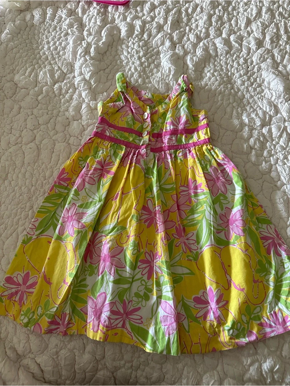 Lilly Pulitzer Yellow Elephant Floral Sundress with Pink and Green Print